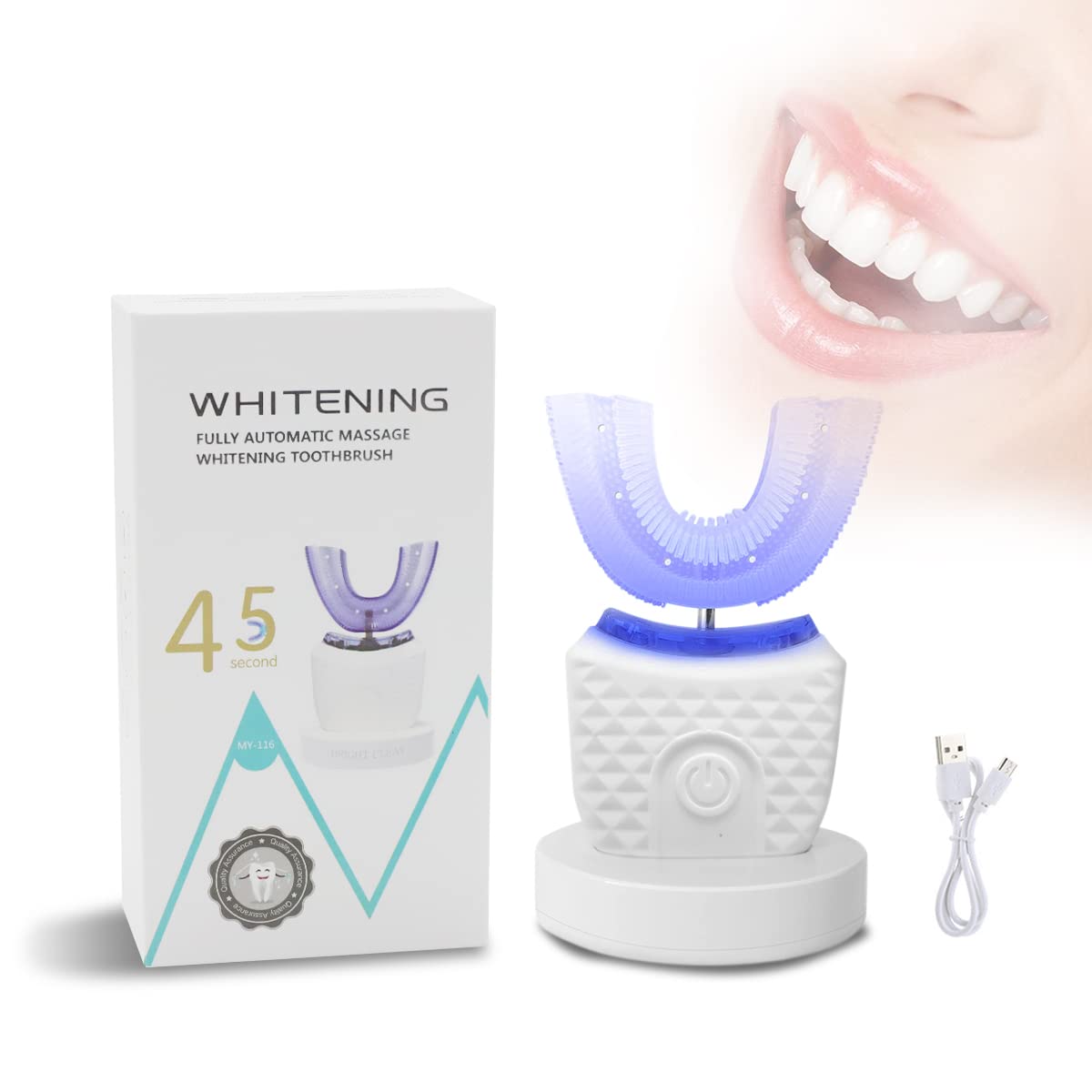 HANNEA Ultrasonic Teeth Cleaner Electric Toothbrush U Shaped Toothbrush for Adults with 3 Cleaning Modes Teeth Whitening Accelerator Electric Toothbrush, Teeth Care Cleaner USB Rechargable HANNEA Ultrasonic Teeth Cleaner Electric Toothbrush U Shaped Toothbrush for Adults with 3 Cleaning Modes Teeth Whitening Accelerator Electric Toothbrush, Teeth Care Cleaner USB Rechargable